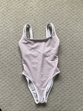 LainSnow Dusty Pink One-Piece Swimsuit with White Trim 0546